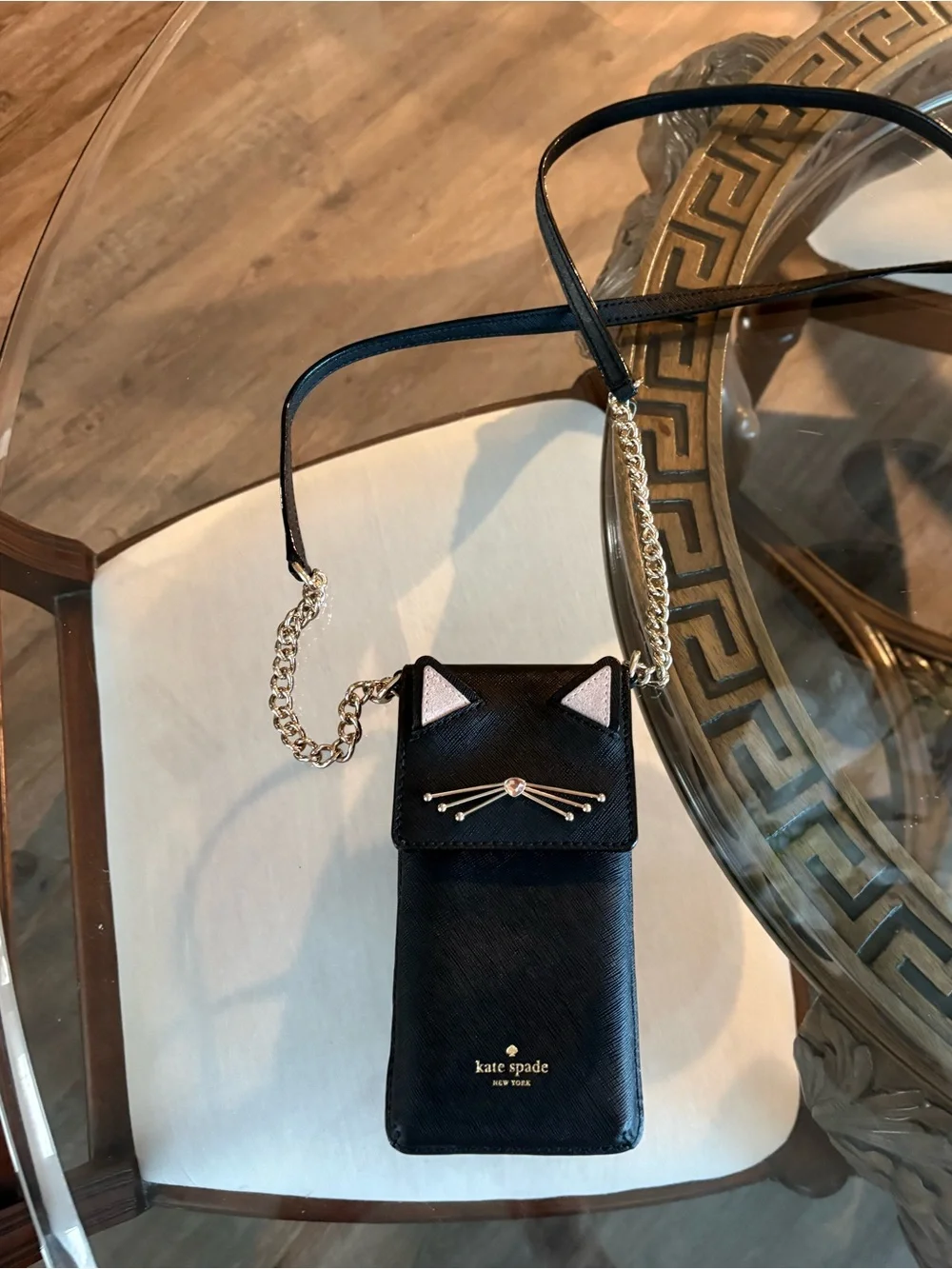 ♠️♠️KATE SPADE NEW YORK CAT NORTH SOUTH BLACK SAFFIANO LEATHER CROSSBODY BAG!